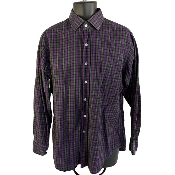 Mens Polo Ralph Lauren Regent Long Sleeve Button Up Shirt Sz L Purple Plaid - Picture 2 of 7